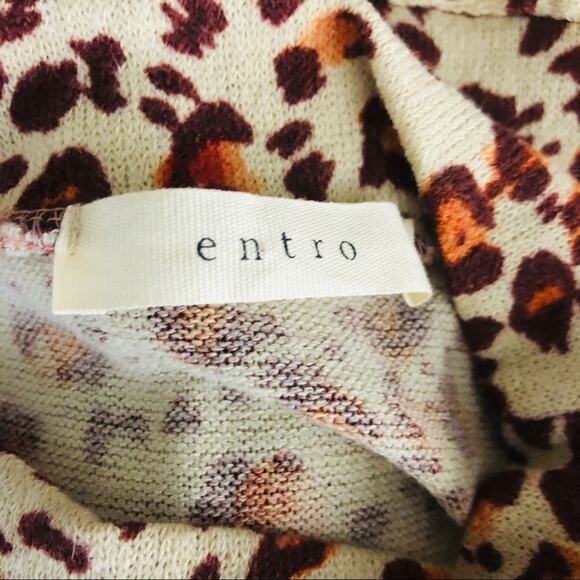 Entro cream brown leopard knit babydoll boho top large - Picture 6 of 7